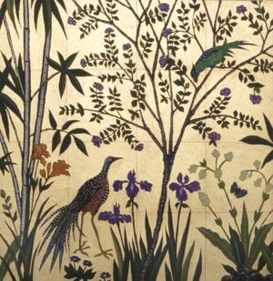 Jean Bardon - Long Tailed Bird, Irises and Purple Emperor