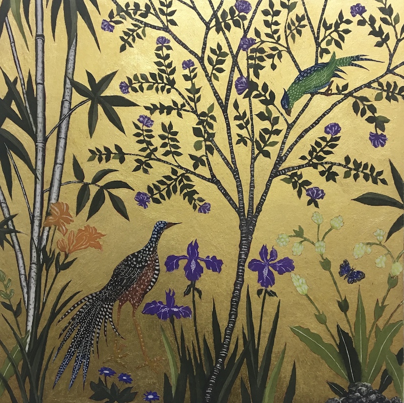 Long Tailed Bird, Irises and Purple Emperor